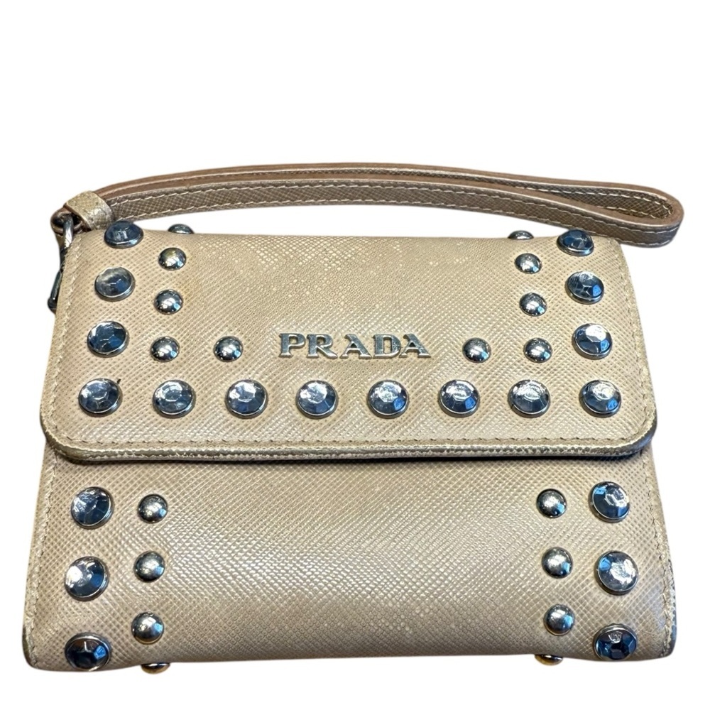 Prada Gold Studded Women's wristlet wallet with jewels/studs